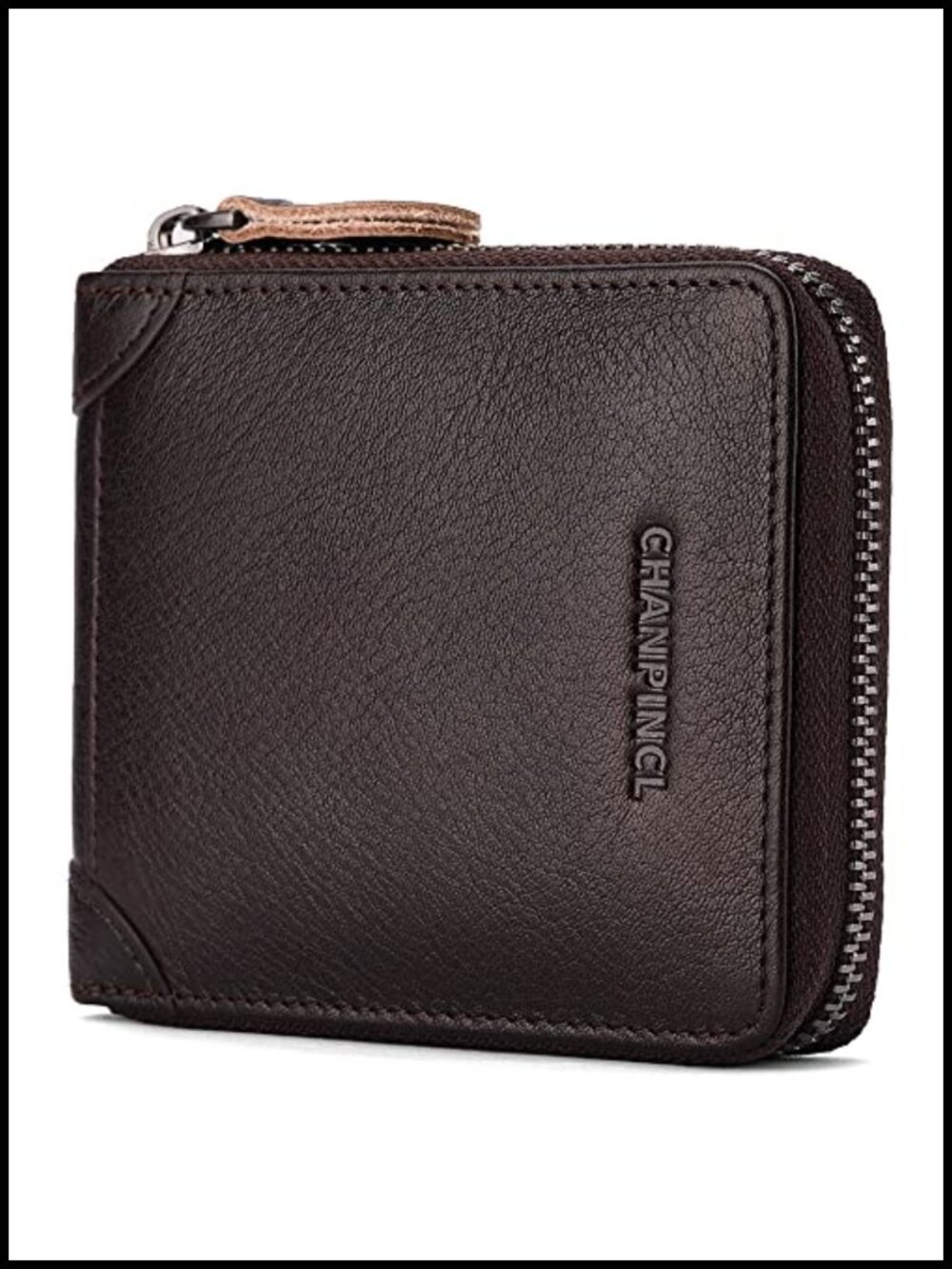 Genuine Leather Zipper Wallet RFID Secure Large Capacity Double Fold Multi-card